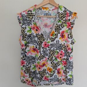 IBKUL Eva Hot Pink Ruffle Sleeveless Tennis Golf Athletic Shirt Top Women's XL